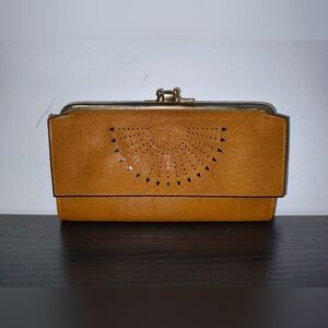 Tan Leather Clutch with Perforated Design